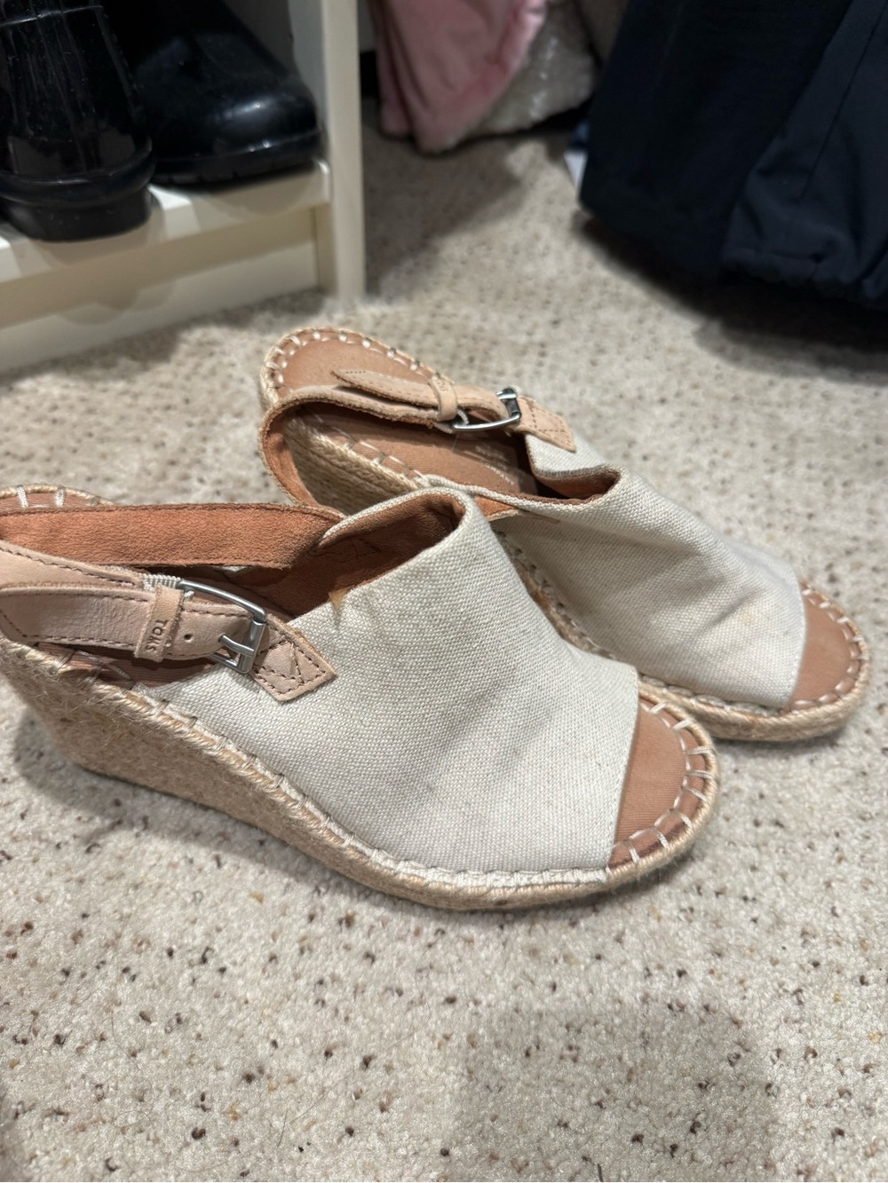 TOMS Cream Canvas Espadrille Slingback Sandals with Tan Accents - Picture 2 of 3